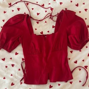 Reformation Ruffle Sleeve Red Top size 2